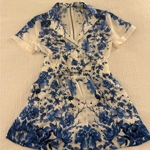 Alice + Olivia Blue and White Floral Mini Jumpsuit